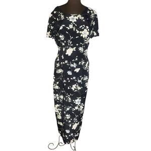 Vtg Floral Modest Peplum Maxi Dress 12 Feminine Wedding Guest Church Ladylike